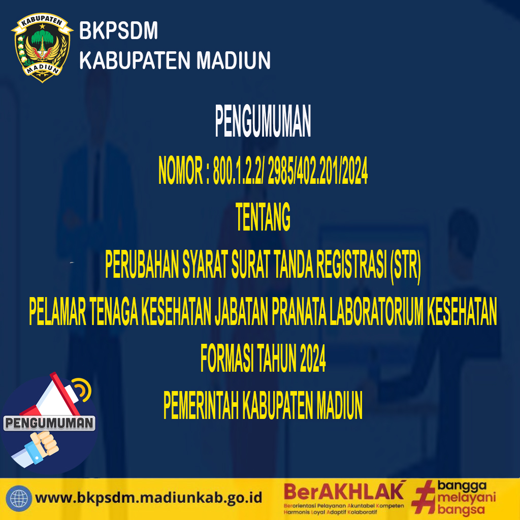 PENGUMUMAN NOMOR : 800.1.2.2/ 2985/402.201/2024